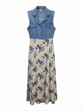 M Collection Vintage 90s Sleeveless Floral Button Down Collared Dress Size 9/10